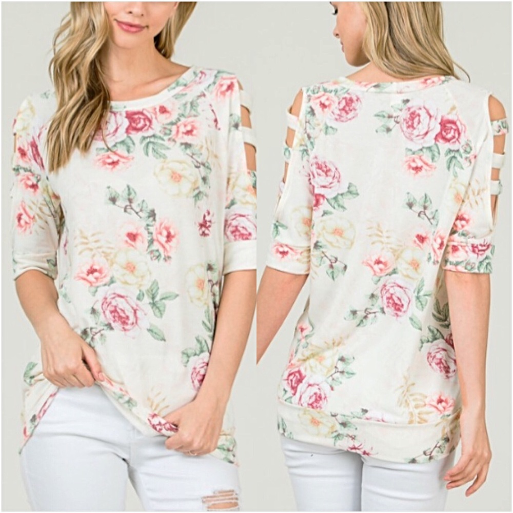 📍SALE Softest Ever Floral Ladder Sleeve Top SM - Picture 3 of 8